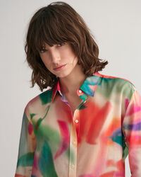 Camisa Relaxed Fit de seda y algod&oacute;n con estampado de flores