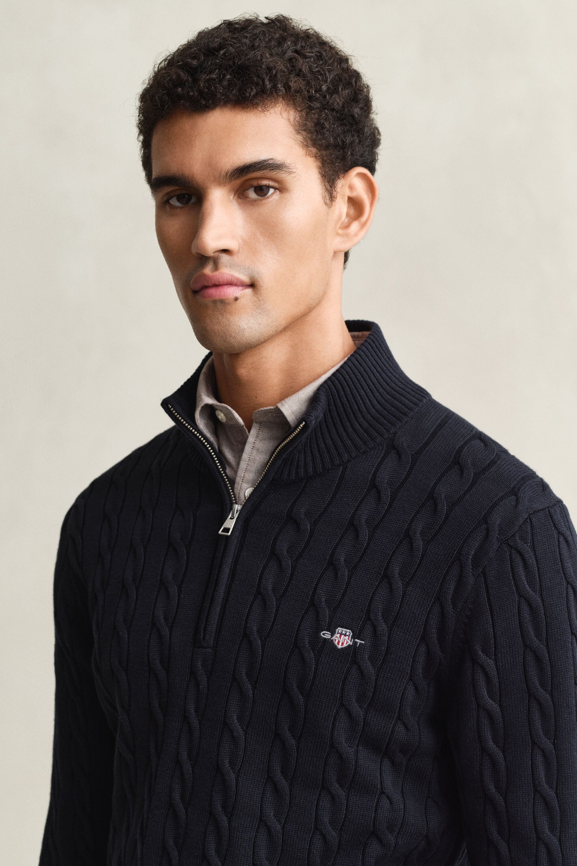 Jersey de punto de ochos con media cremallera en algodón