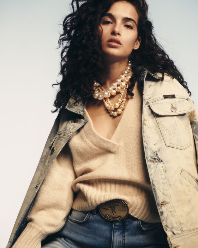 Jersey de cuello de pico Wrangler x GANT Varsity en mezcla de cachemir