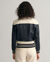 Cazadora de piel con diseño de bloques