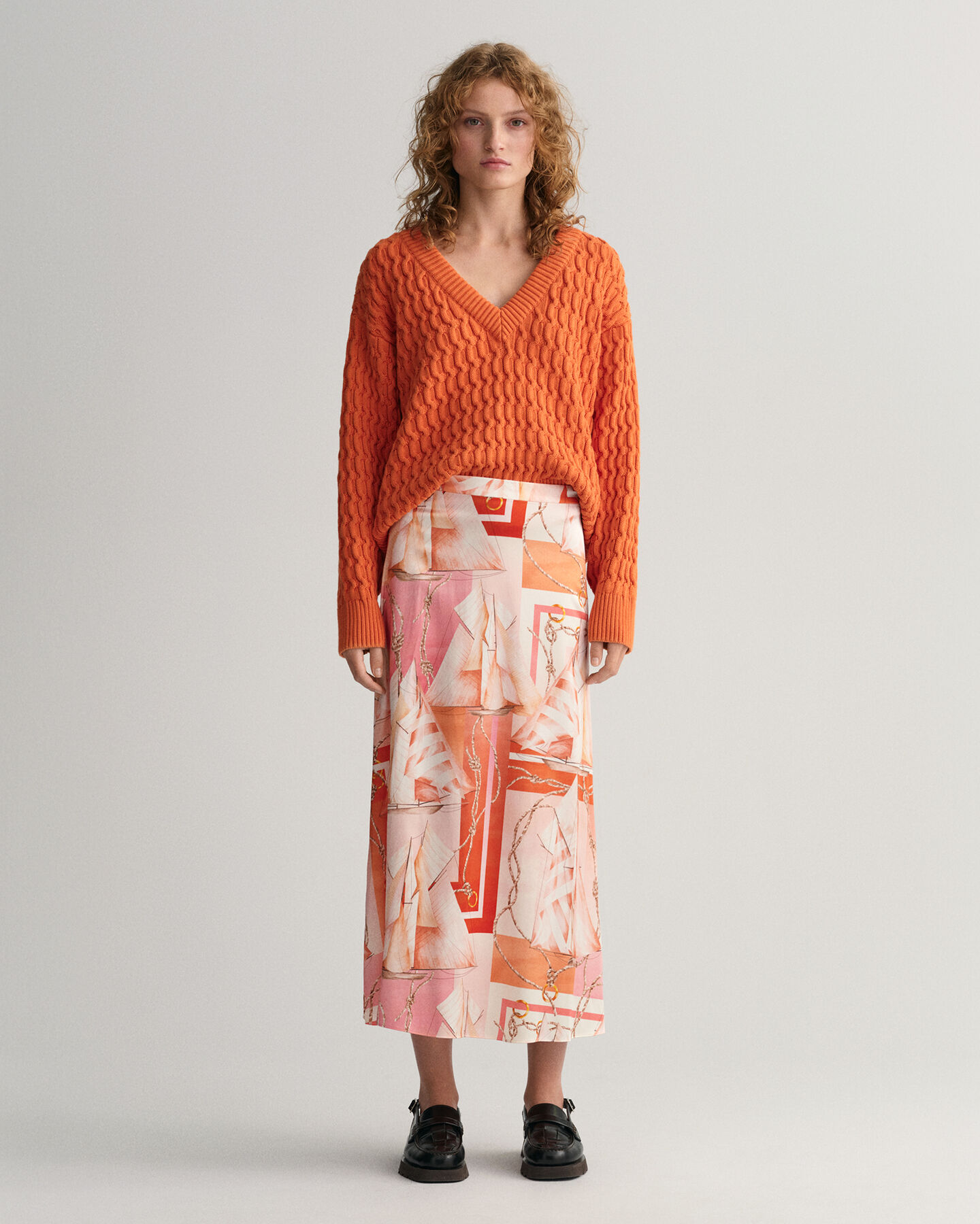 Falda larga de seda Sailing Print