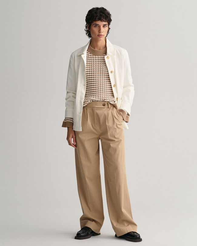 Jersey acanalado de algod&oacute;n a rayas con cuello redondo