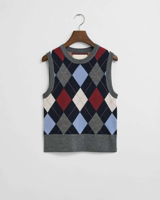 Chaleco de cuello redondo Argyle