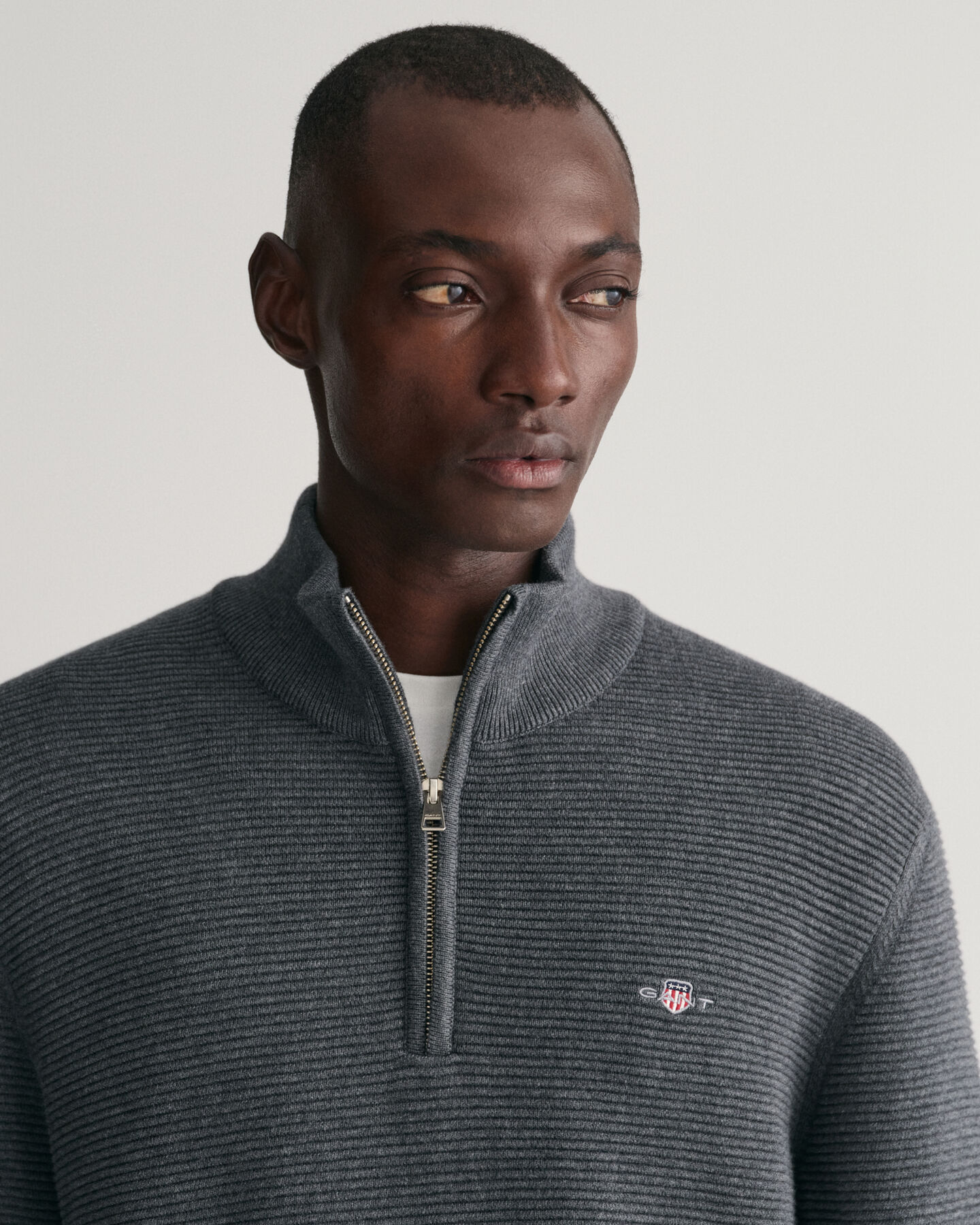 Jersey de algod&oacute;n con media cremallera Textured