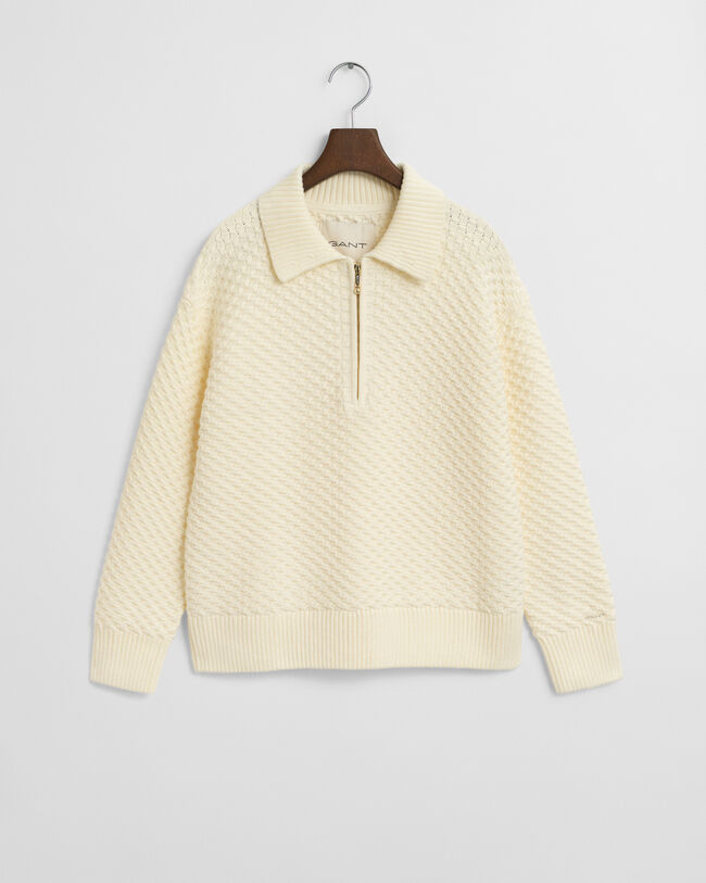 Jersey de algodón con media cremallera y textura