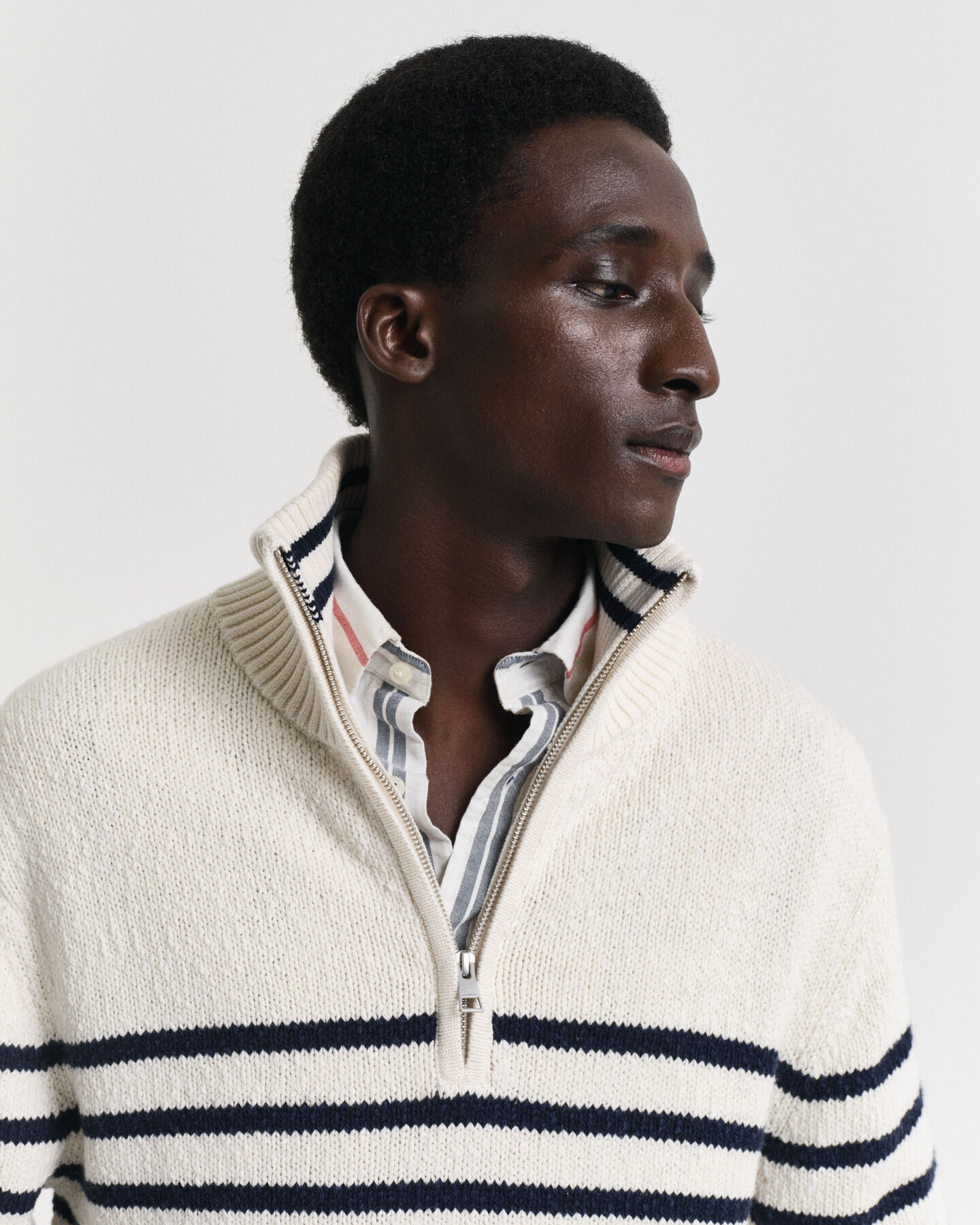 Jersey de algod&oacute;n flameado a rayas con media cremallera