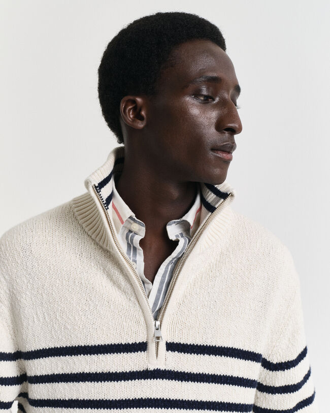 Jersey de algod&oacute;n flameado a rayas con media cremallera