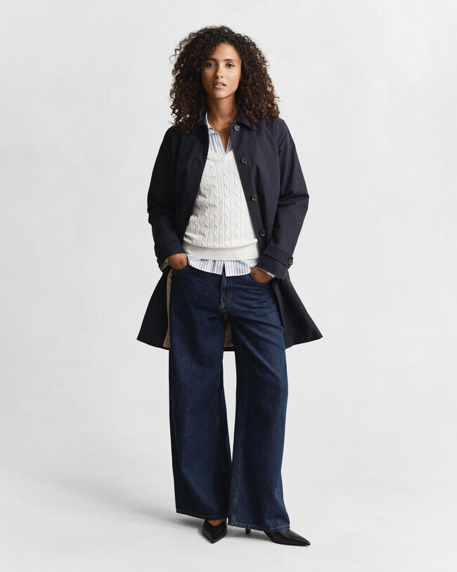 Jersey de punto de ochos con cuello de pico en algodón elástico