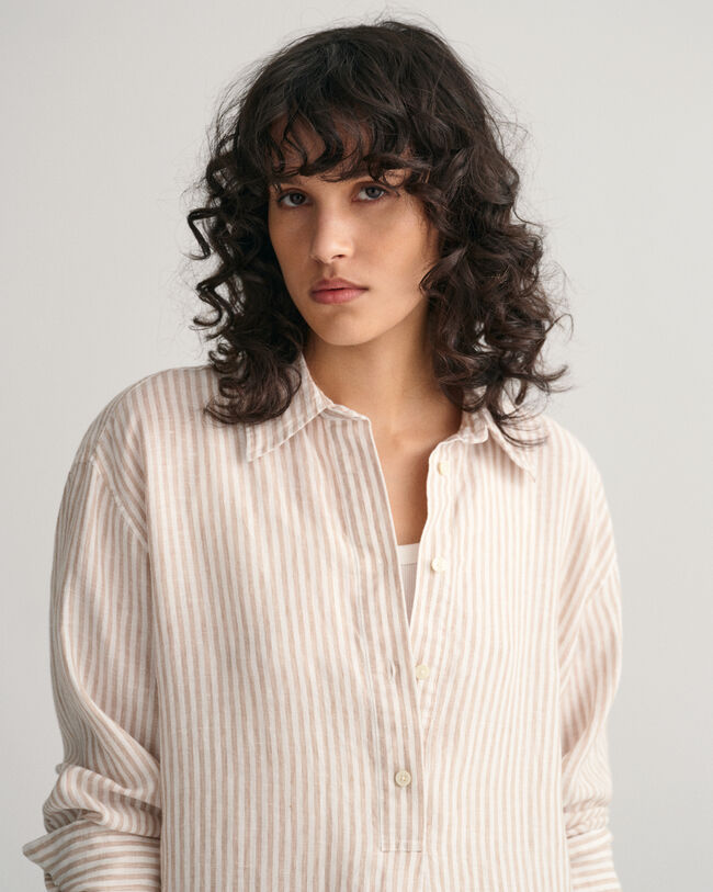 Vestido camisero de lino a rayas