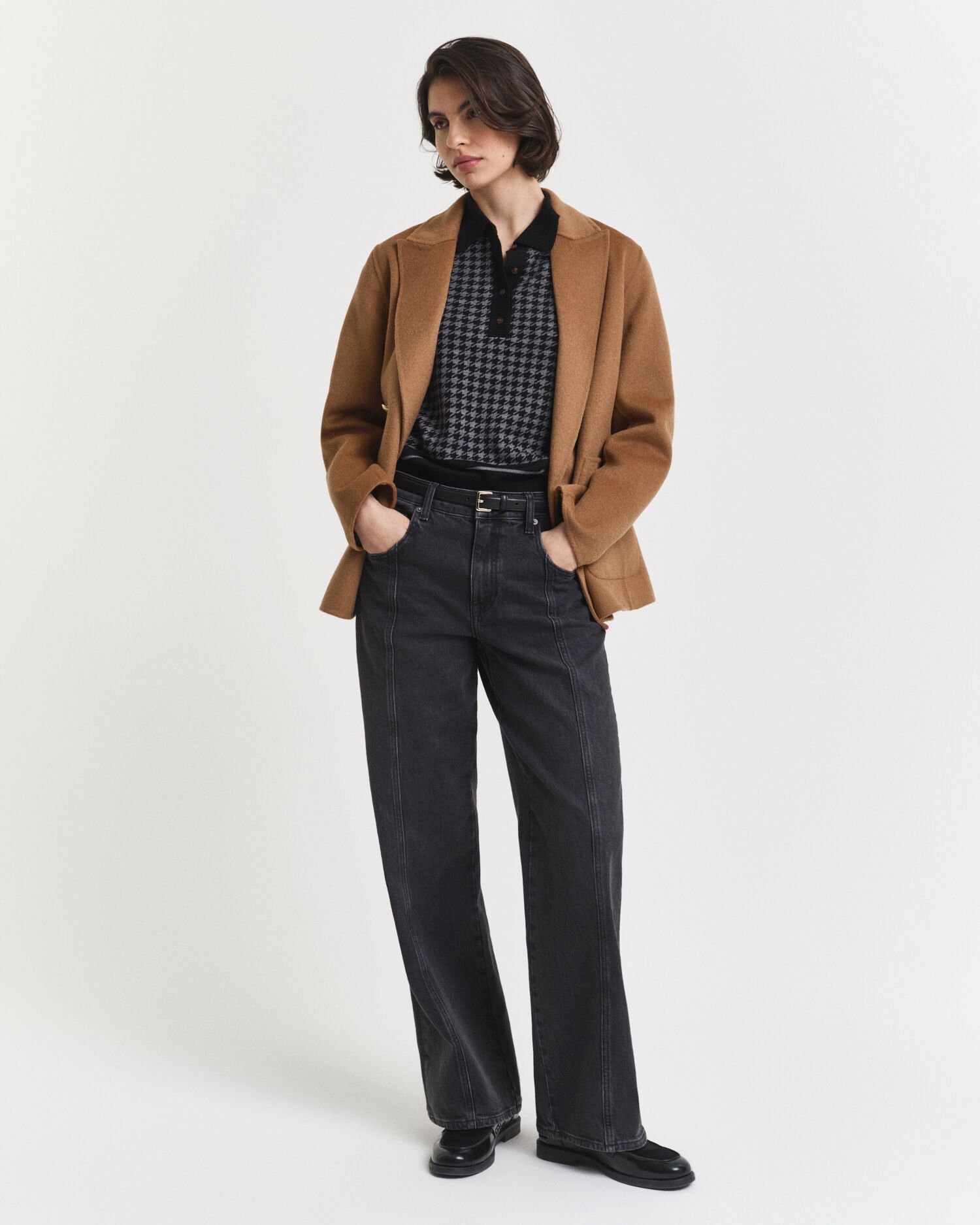 Jersey tipo polo con diseño de pata de gallo en jacquard