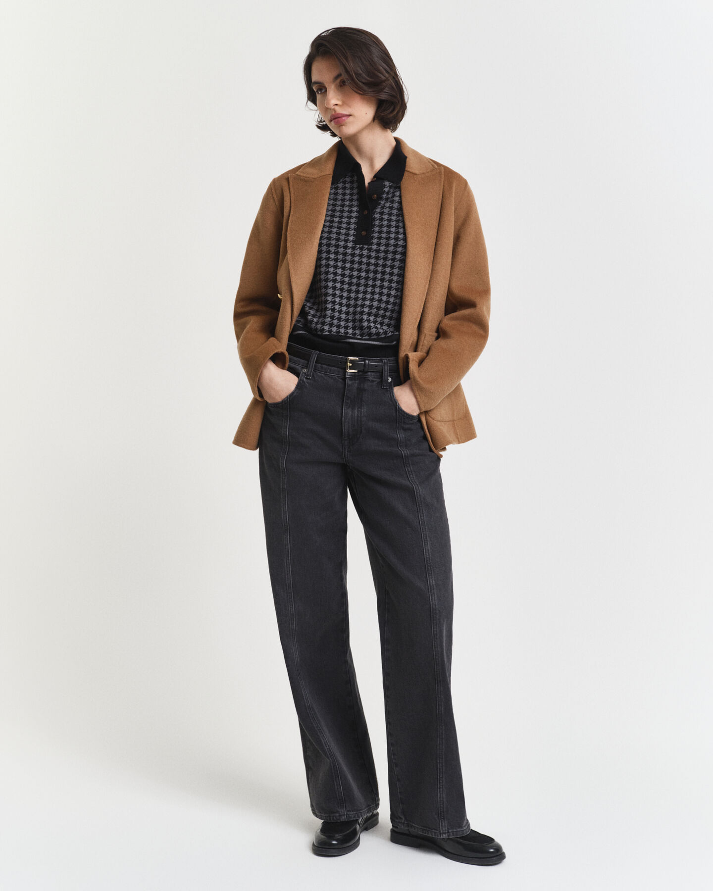 Jersey tipo polo con diseño de pata de gallo en jacquard