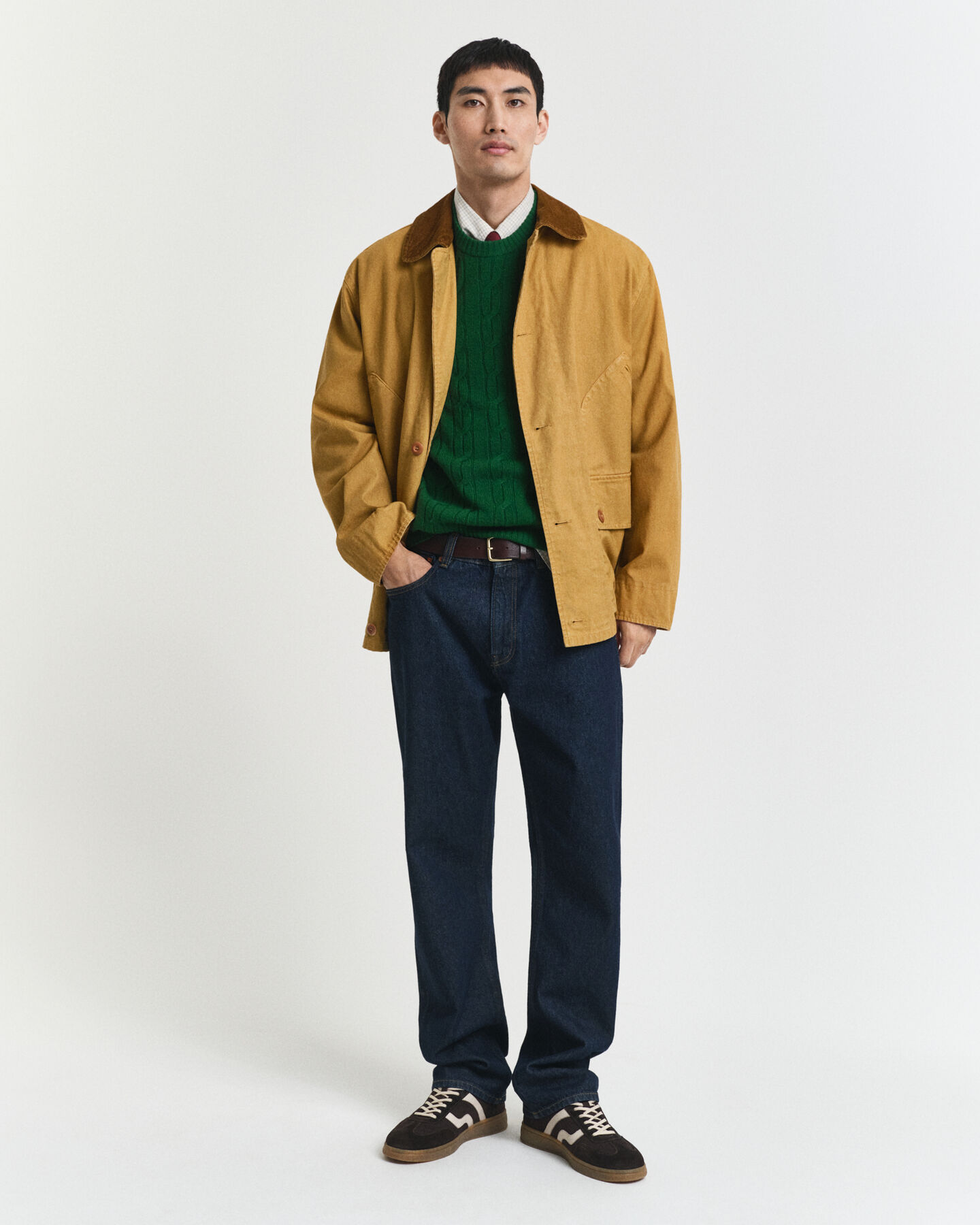 Jersey de cuello redondo y punto de ochos en lana de oveja