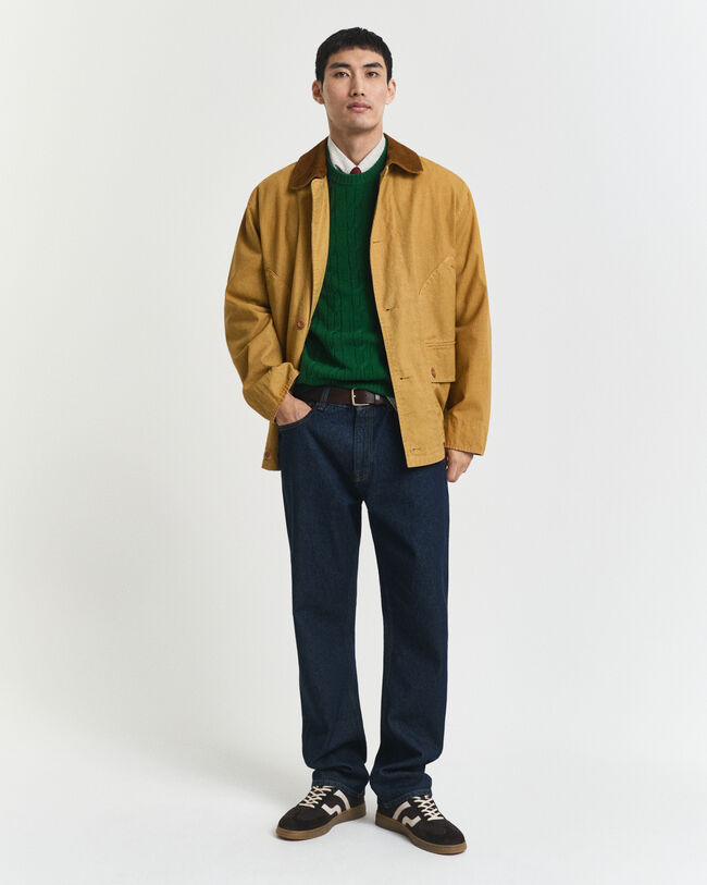 Jersey de cuello redondo y punto de ochos en lana de oveja