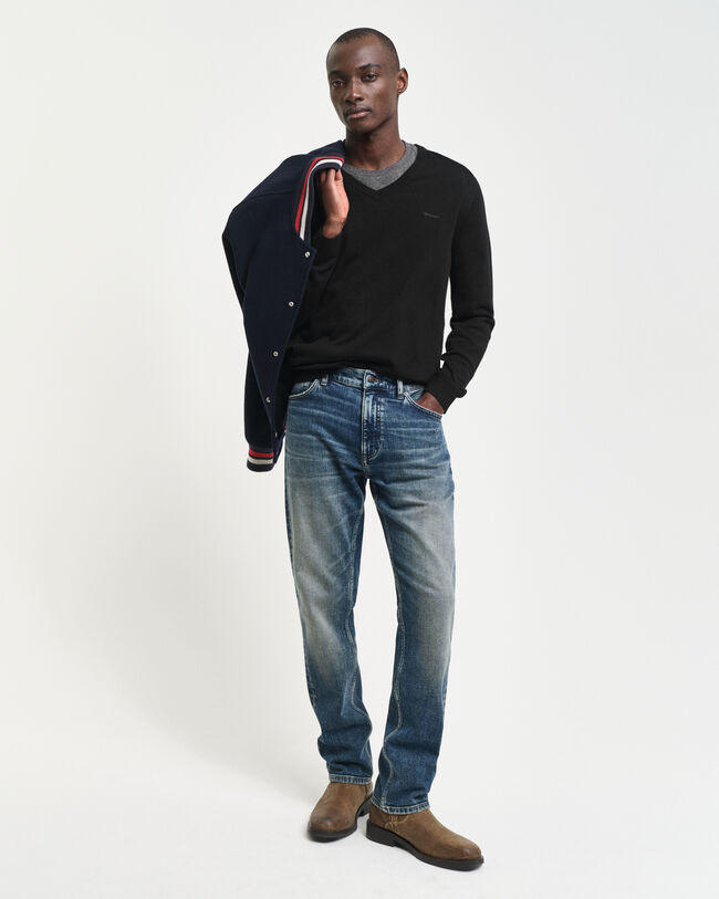 Jersey de lana merino extrafina con cuello de pico