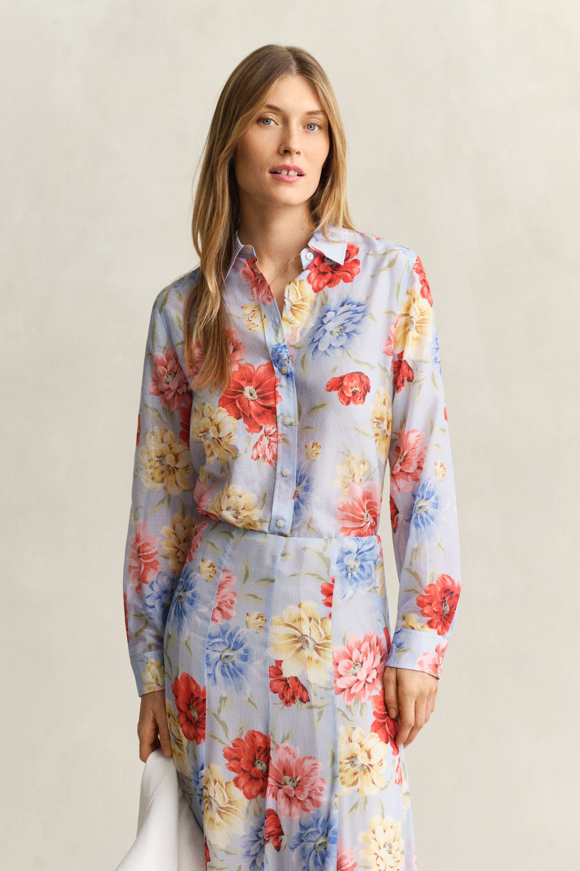 Camisa de seda y algodón con estampado de flores