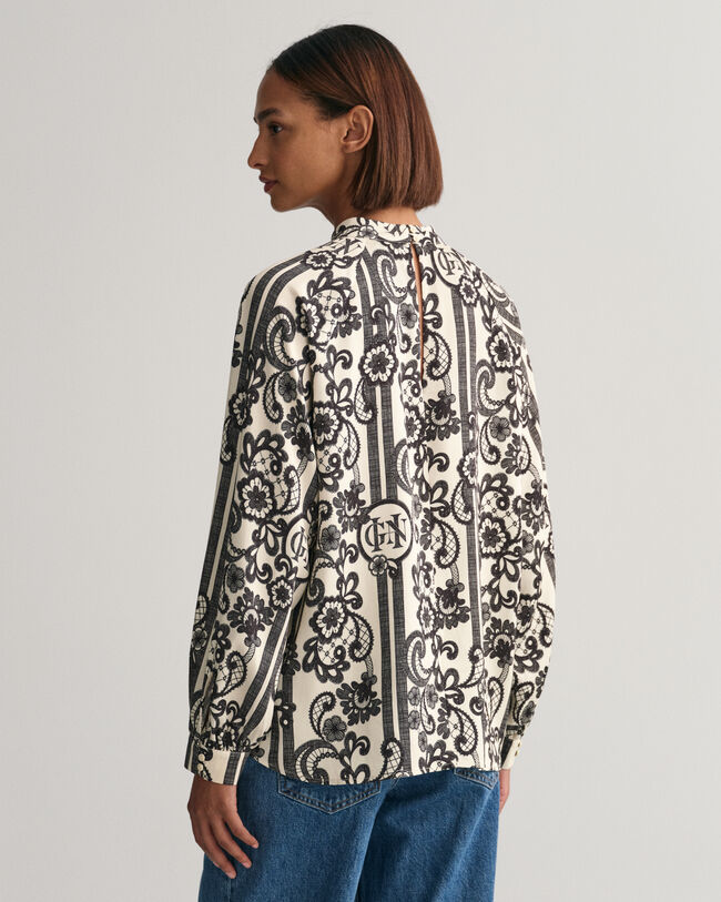 Blusa de cuello de cisne con estampado de encaje