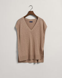 Chaleco en mezcla de lino con cuello de pico