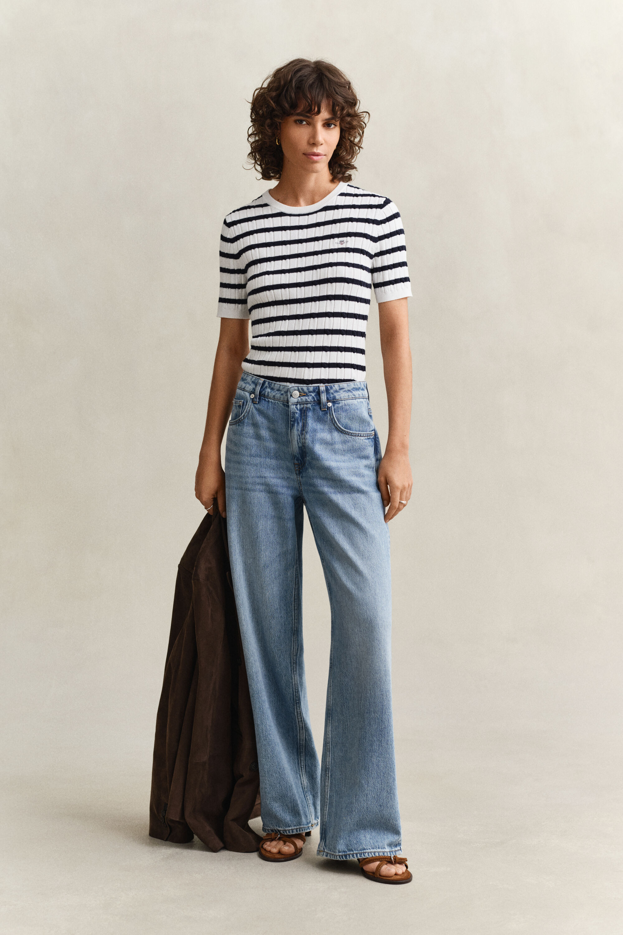 Jersey de punto de ochos a rayas y manga corta