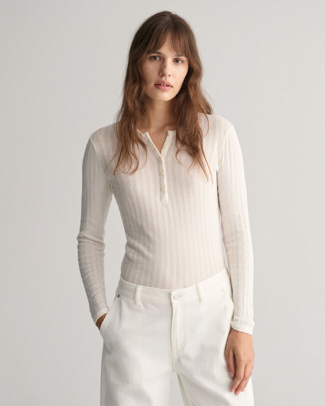 Camiseta acanalada de manga larga Henley