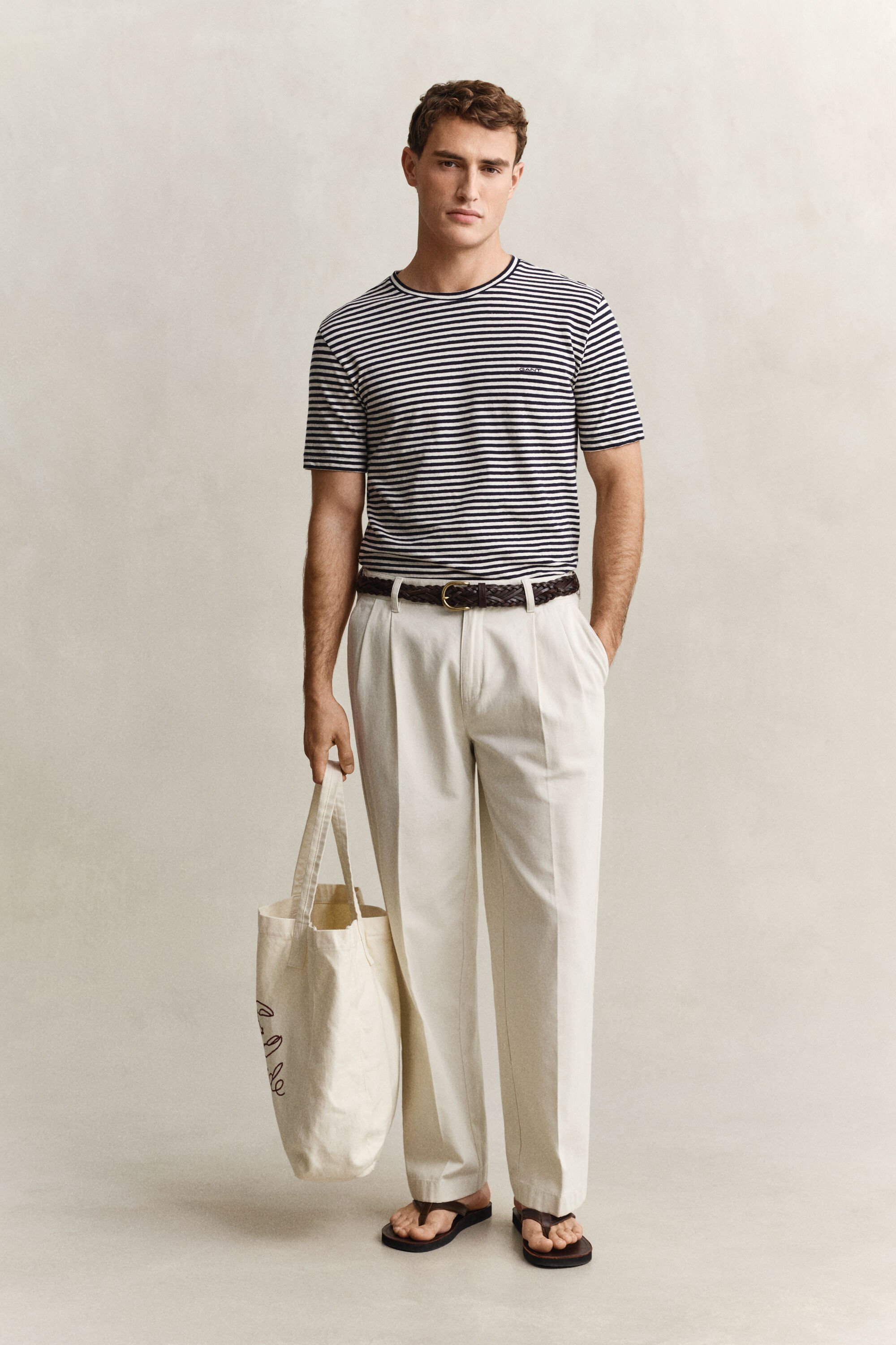 Camiseta de lino y algodón a rayas