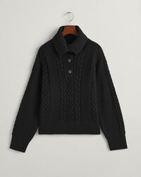 Jersey de punto de ochos con cuello de cisne abotonado