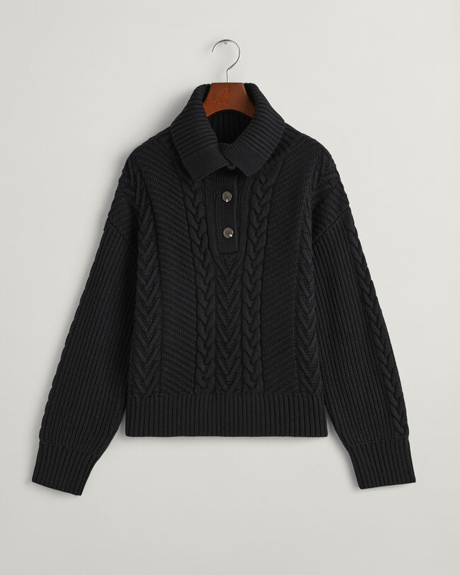 Jersey de punto de ochos con cuello de cisne abotonado