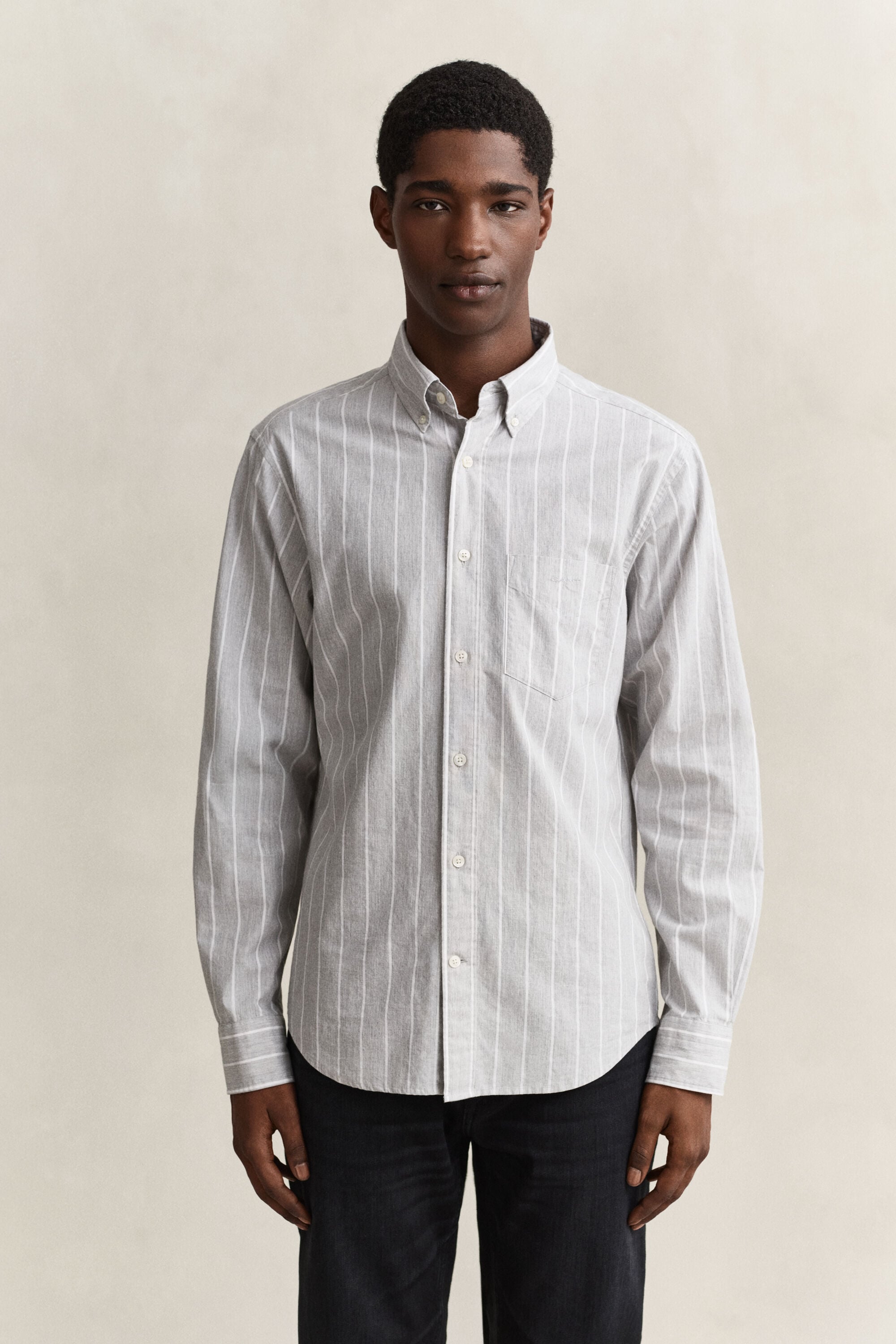 Camisa de popelina jaspeada a rayas