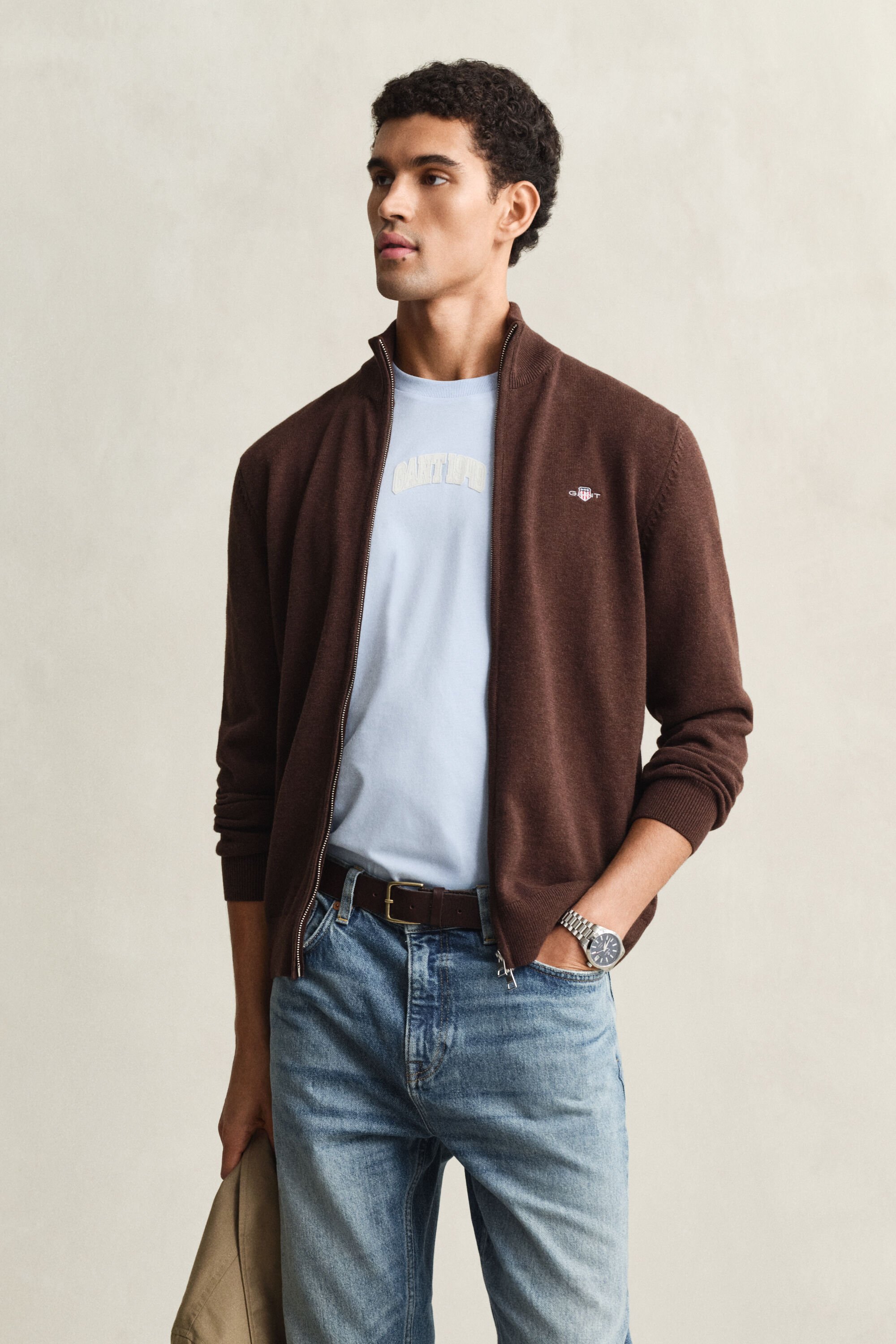 Cárdigan de algodón con cremallera Casual