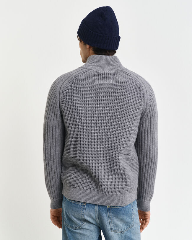 Cárdigan en mezcla de lana con cremallera y textura