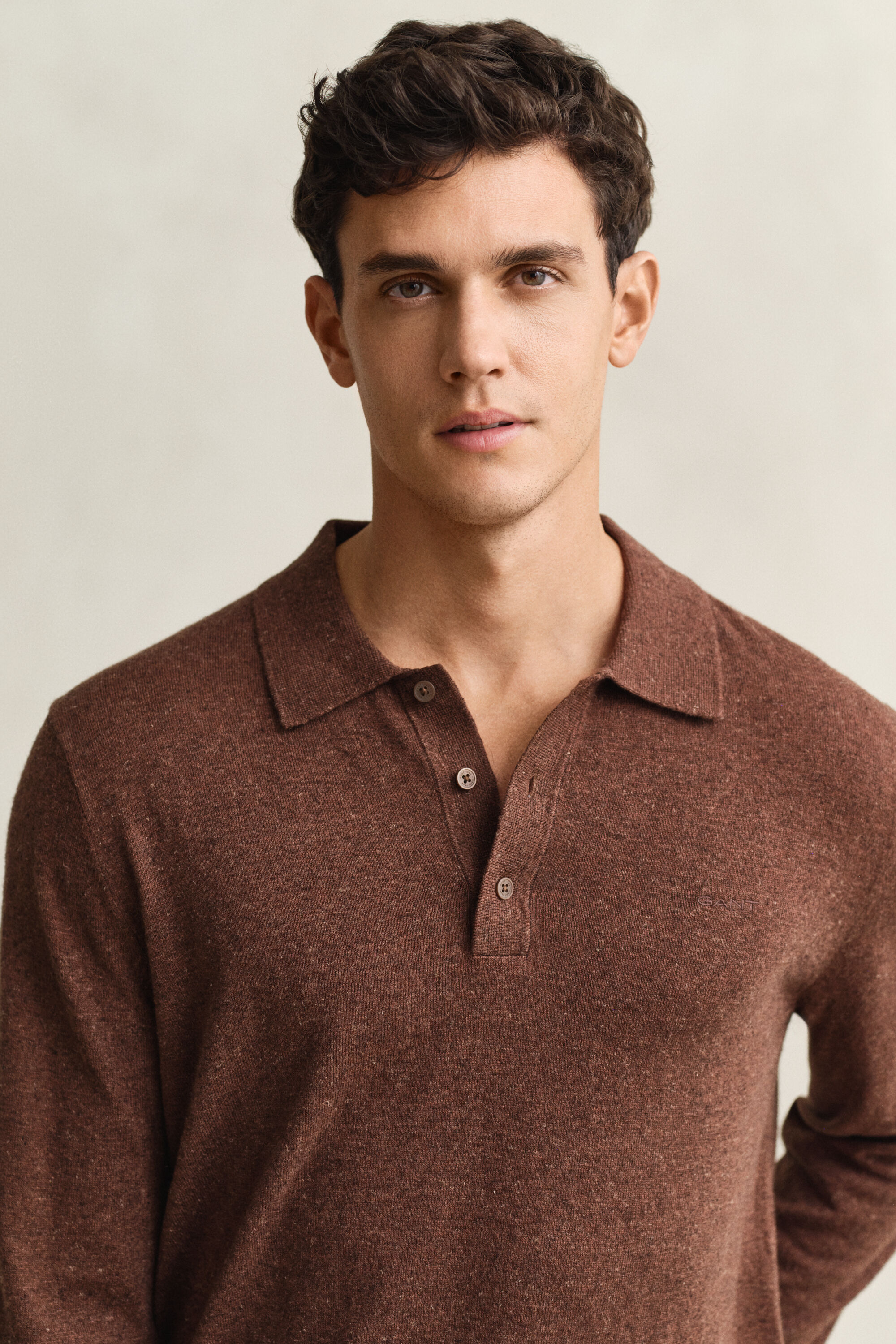 Jersey tipo polo en mezcla de algodón flameado