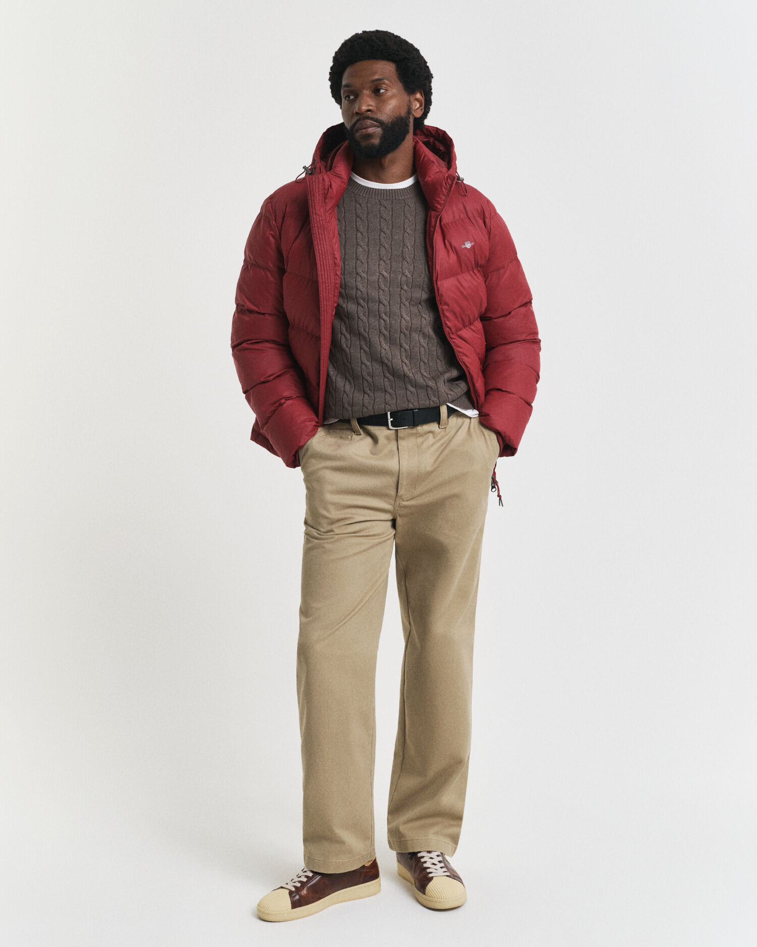 Jersey de cuello redondo y punto de ochos en algodón