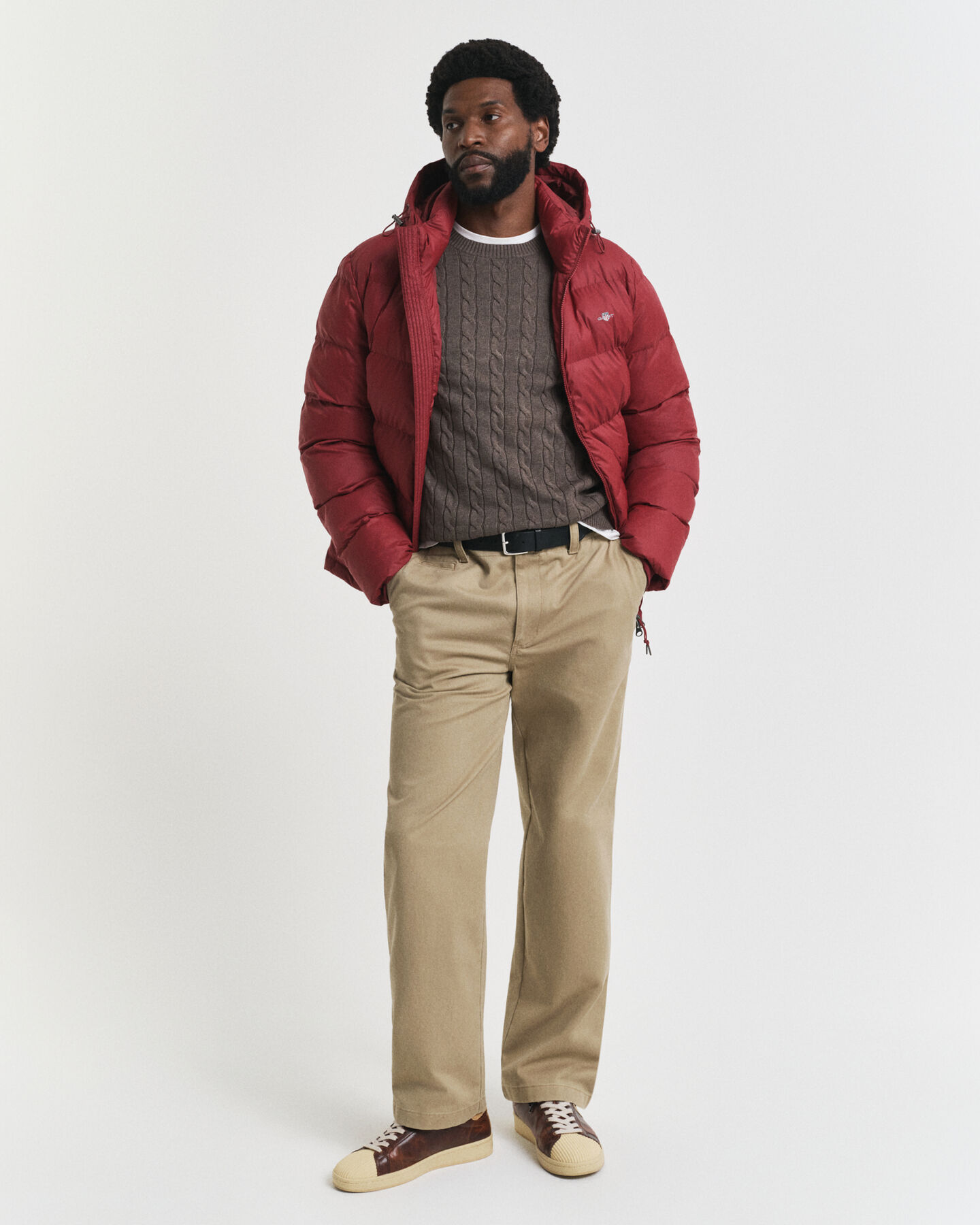 Jersey de cuello redondo y punto de ochos en algodón