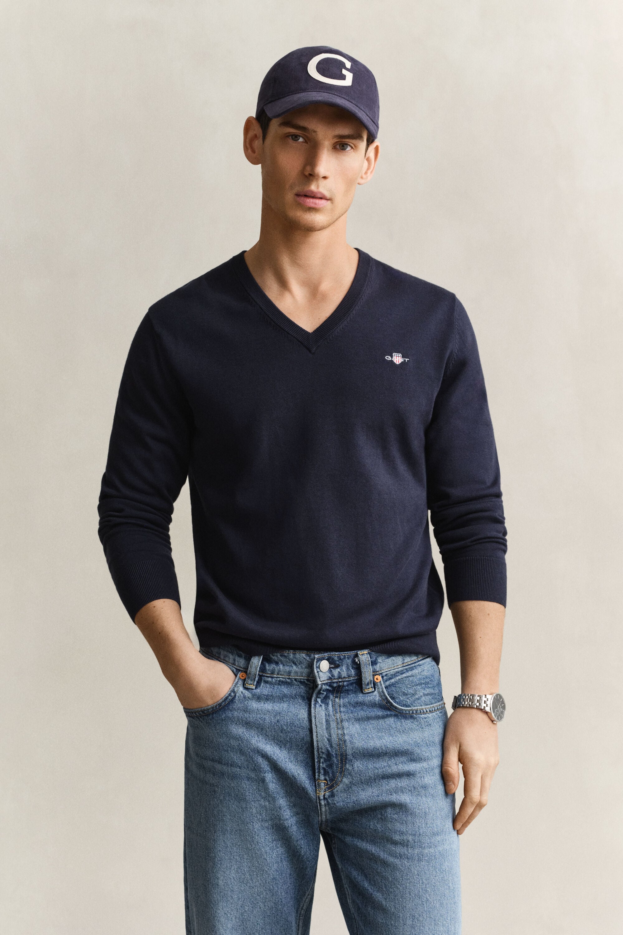 Jersey de algodón con cuello de pico