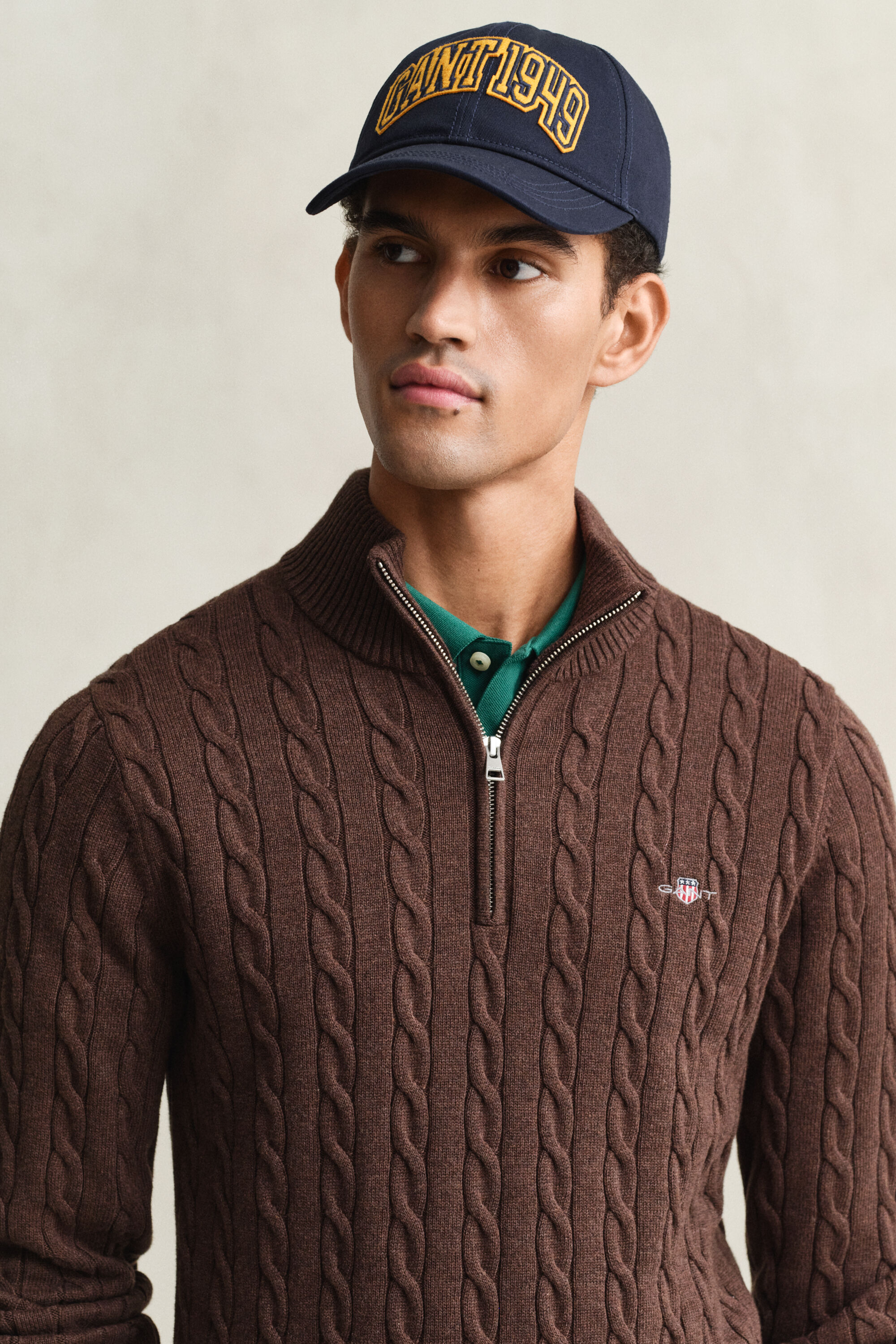 Jersey de punto de ochos con media cremallera en algodón