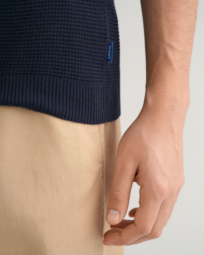 Jersey tipo polo de cuello abierto en algodón con textura