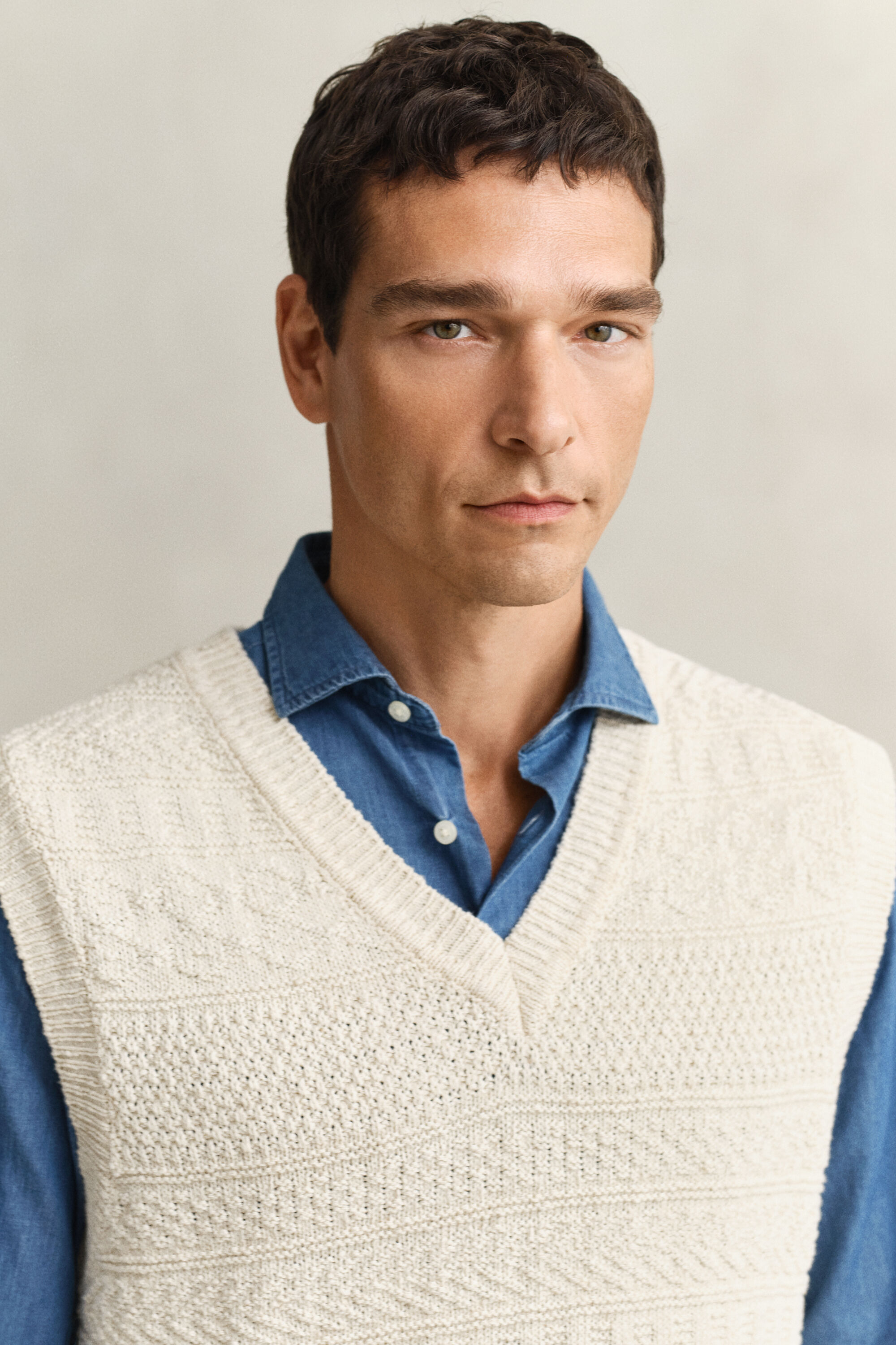 Chaleco en mezcla de algodón con textura