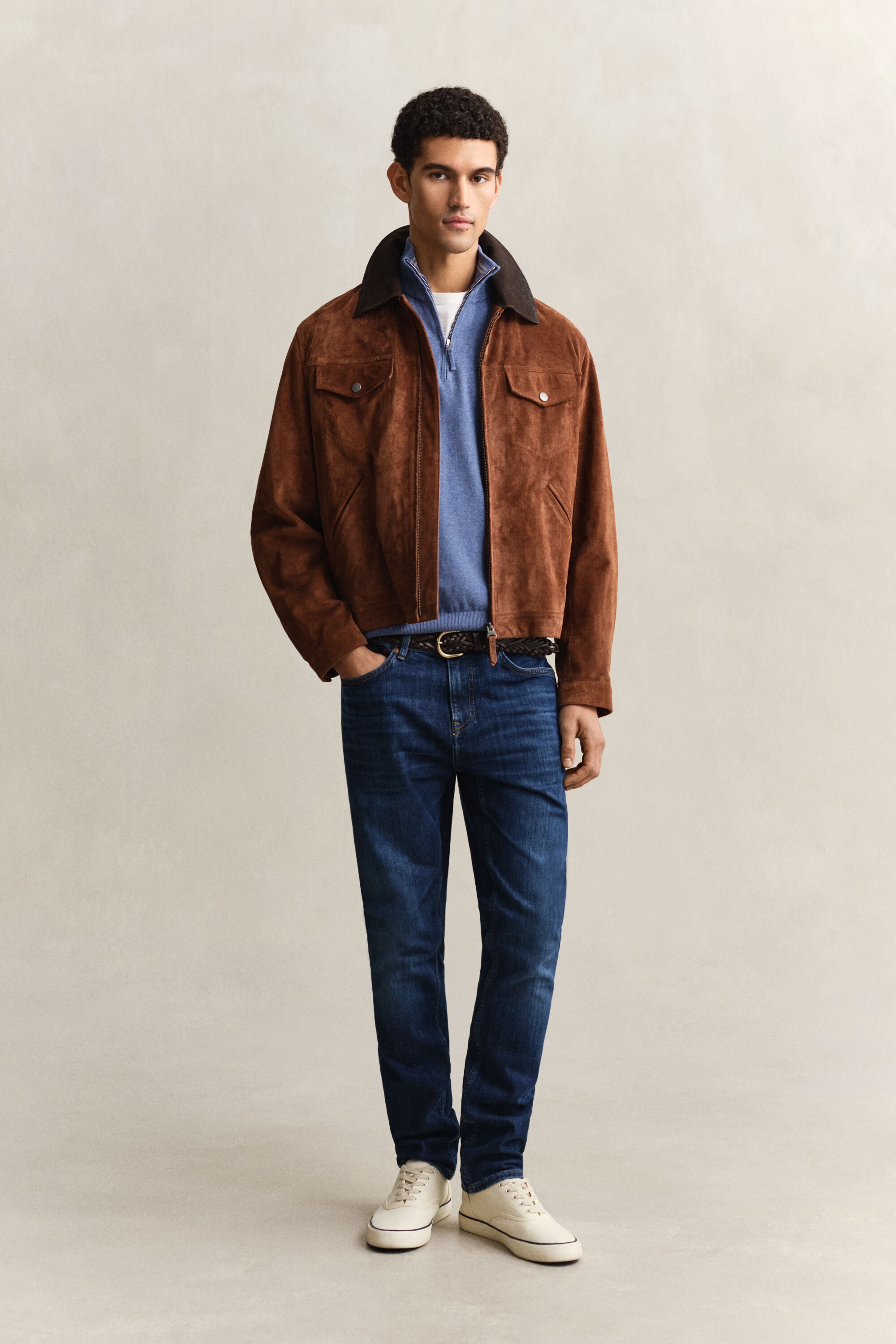 Jersey clásico de algodón con media cremallera