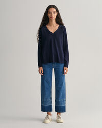 Jersey en mezcla de lino con cuello de pico