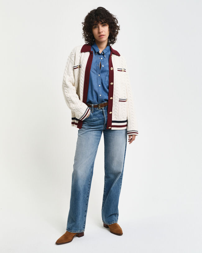 C&aacute;rdigan de punto de ochos en contraste