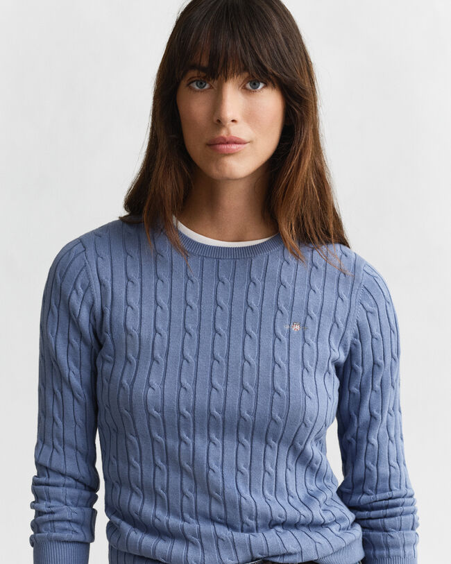 Jersey de cuello redondo y punto de ochos en algodón elástico