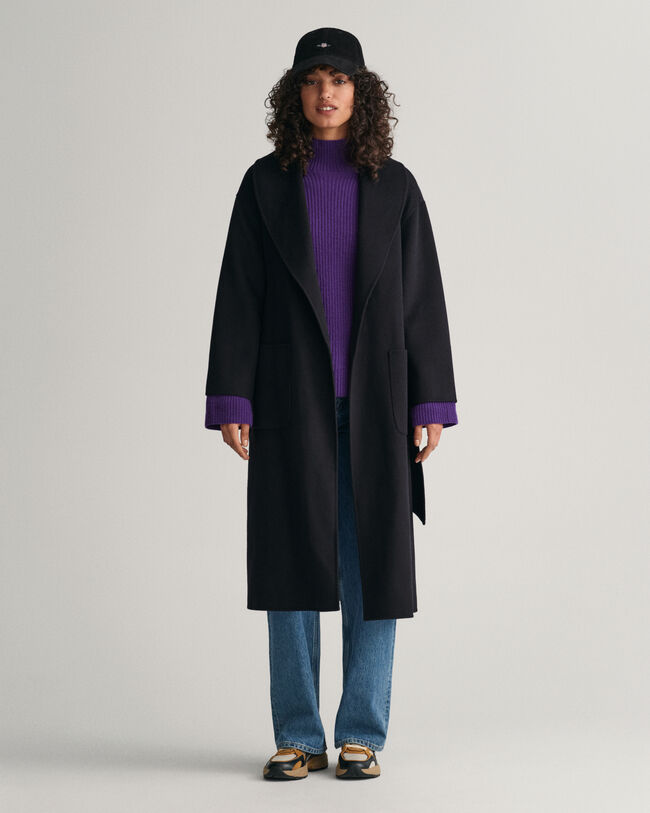 Jersey de lana acanalada con cuello recto