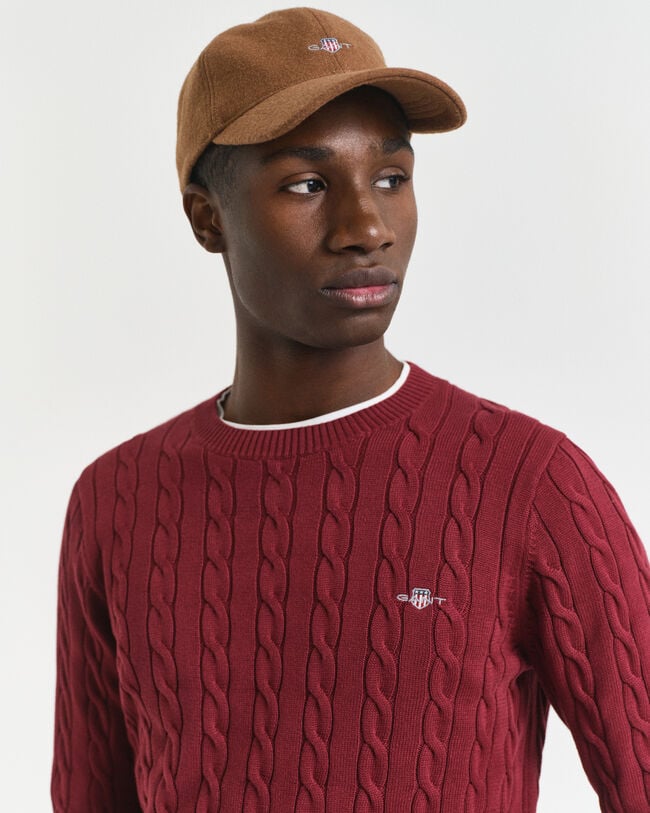 Jersey de cuello redondo y punto de ochos en algodón