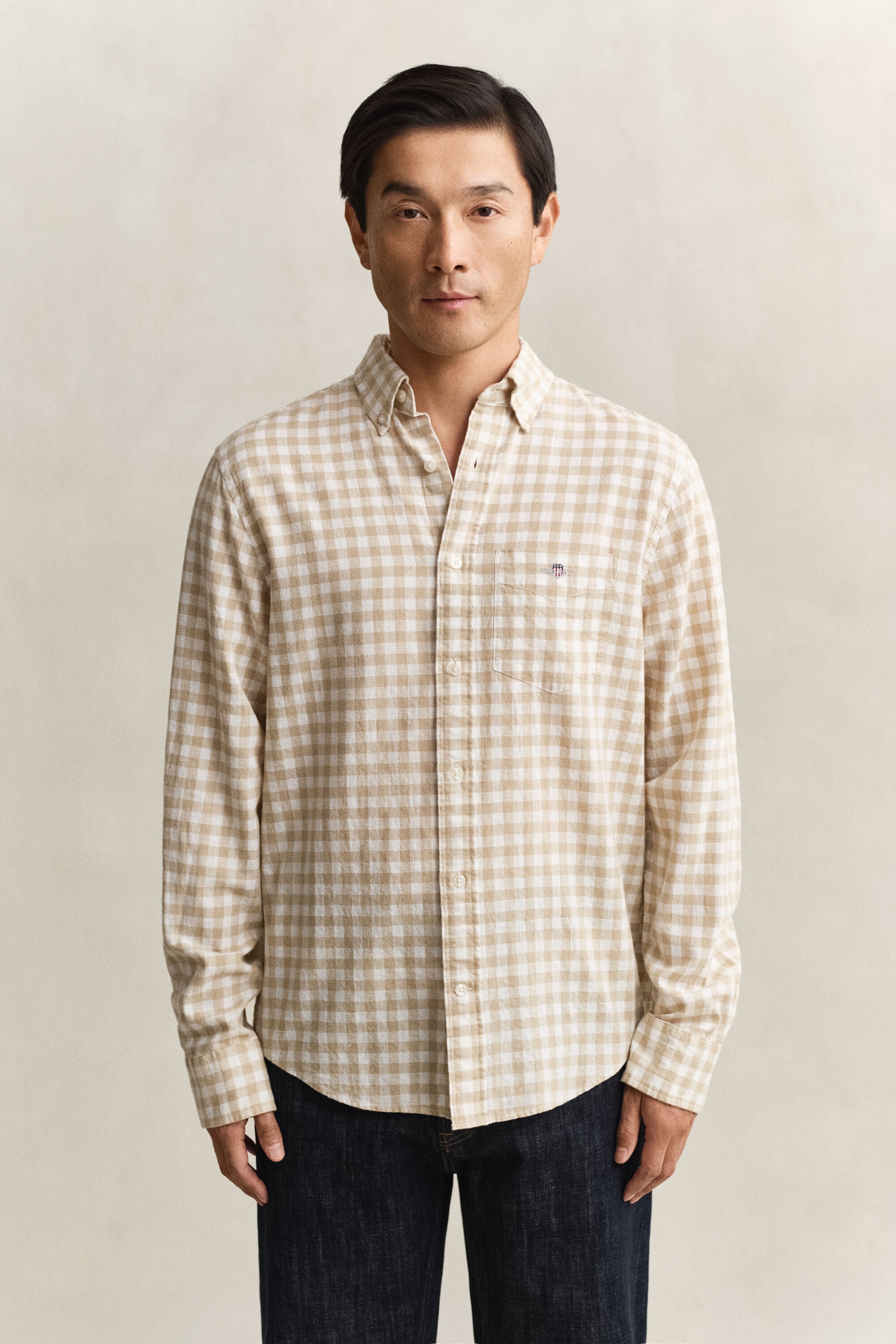 Camisa de mezcla de lino a cuadros Vichy