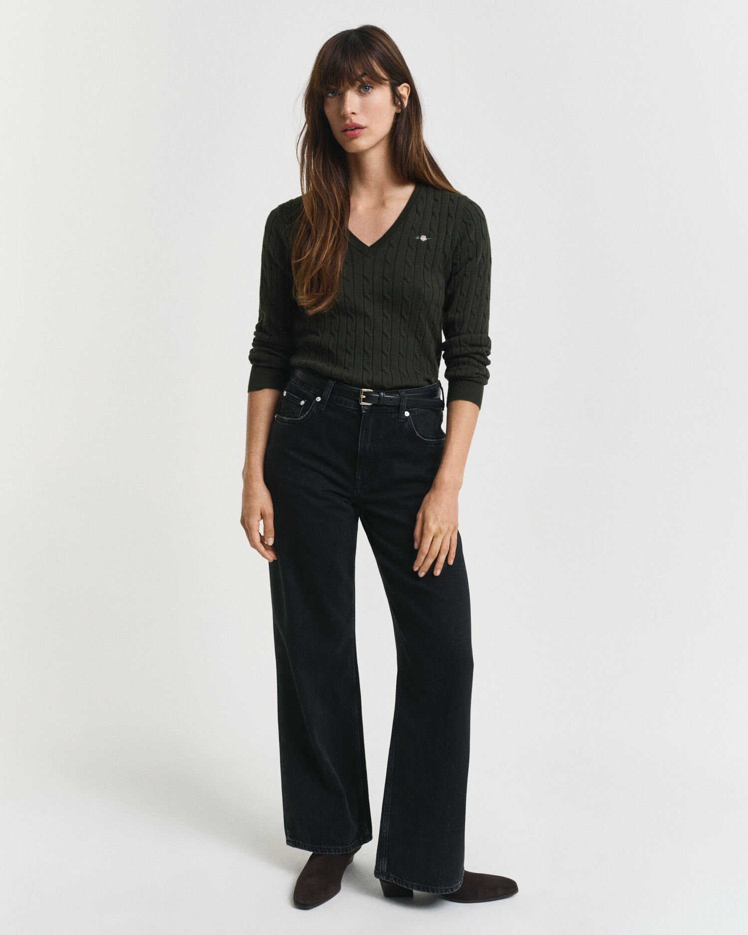 Jersey de cuello de pico en punto de ochos