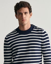 Jersey de algodón con cuello redondo Breton Striped Shiny