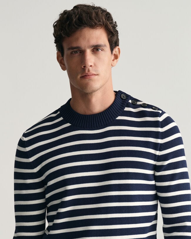 Jersey de algodón con cuello redondo Breton Striped Shiny