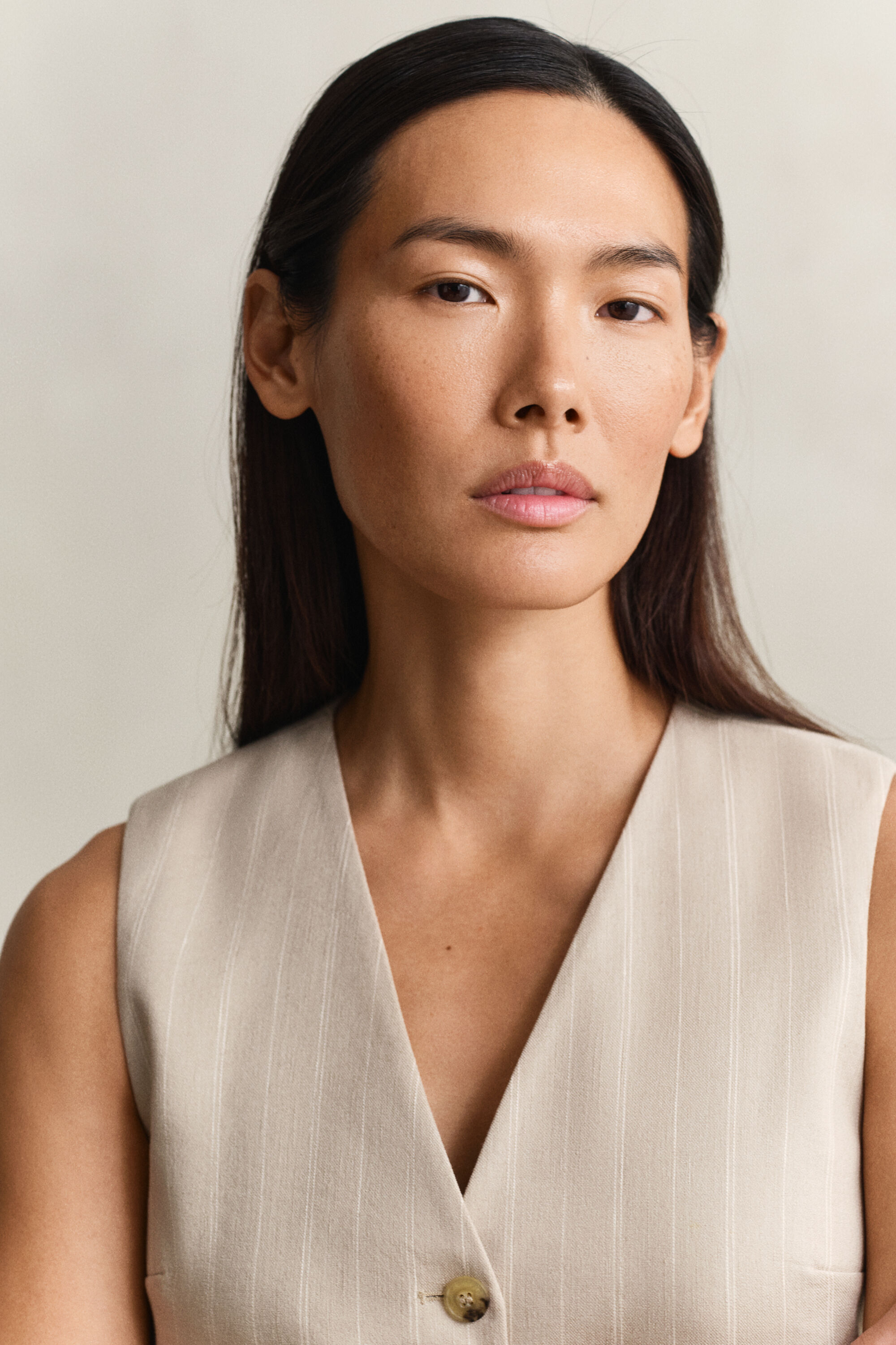 Chaleco de mezcla de lino de raya diplomática