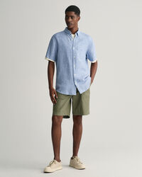 Camisa Regular Fit de manga corta y lino Houndstooth