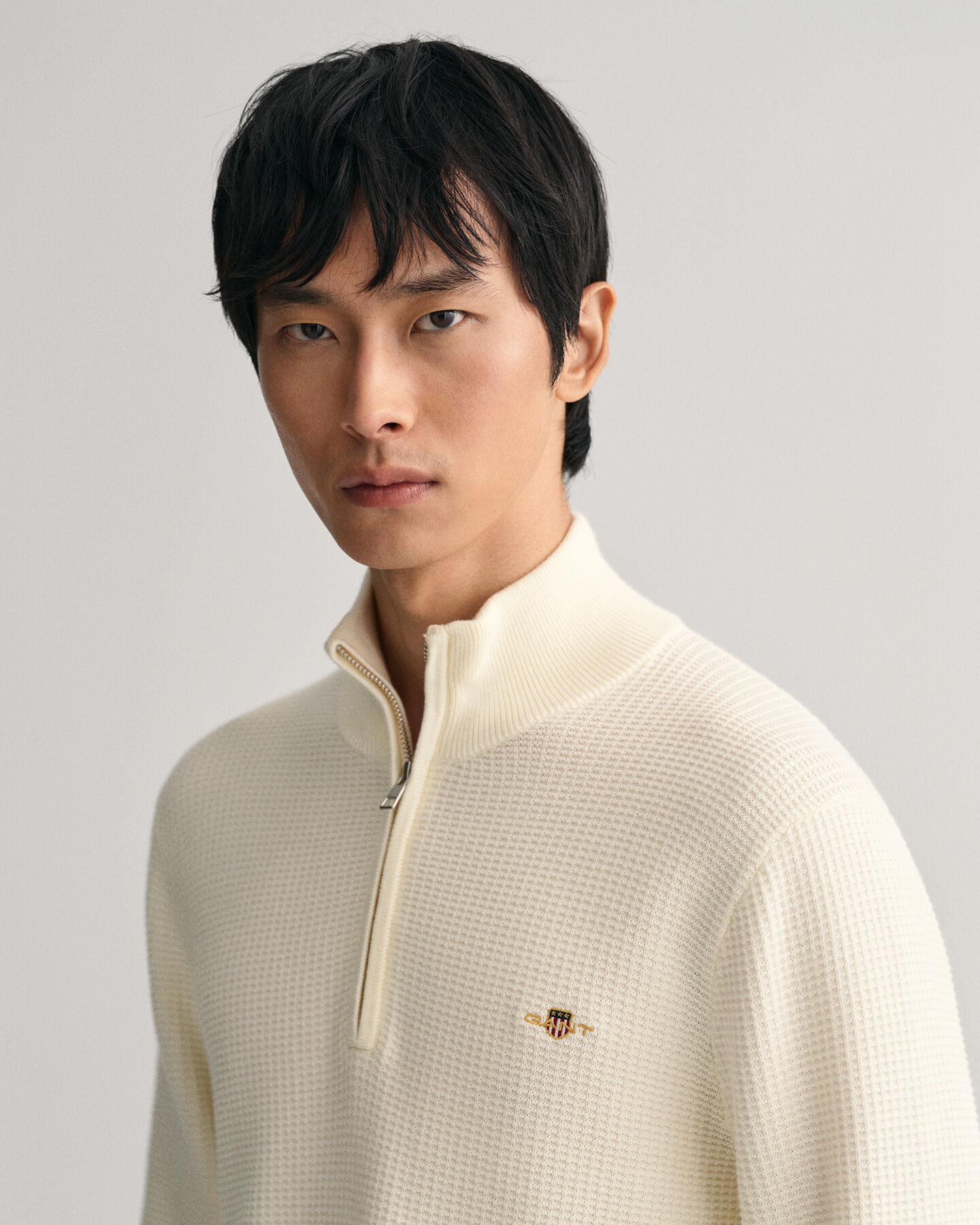 Jersey de algod&oacute;n con media cremallera Textured