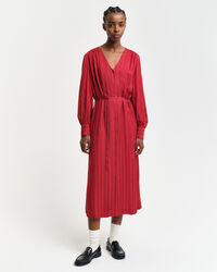 Vestido camisero de sat&eacute;n a rayas